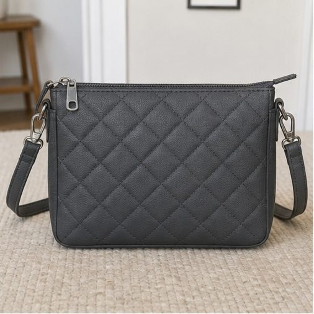 Charcoal Quilted Crossbody Bag